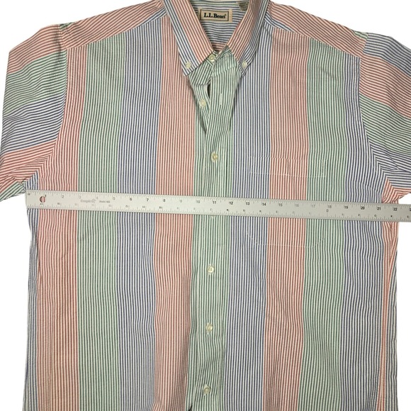 Vintage LL Bean Multi Stripe Short Sleeve Button seersucker Shirt Mens M Cotton - Picture 6 of 6